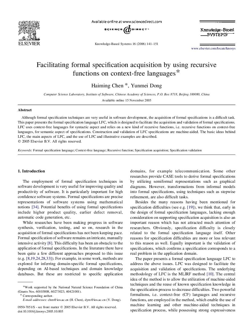 Facilitating formal specification acquisition by using recursive functions on context-free languages 