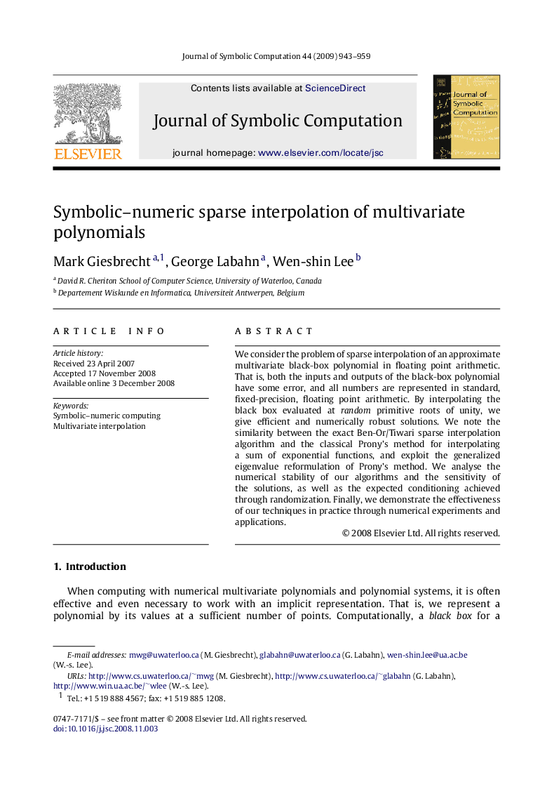 Symbolic–numeric sparse interpolation of multivariate polynomials