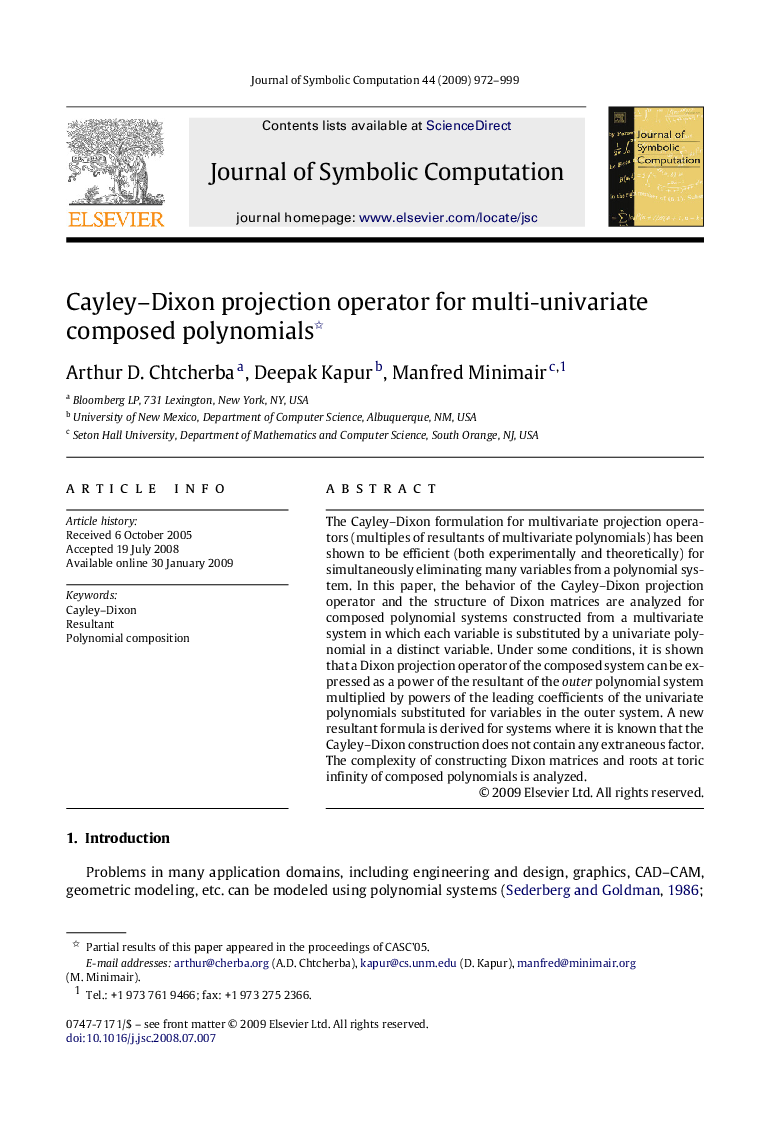 Cayley–Dixon projection operator for multi-univariate composed polynomials 