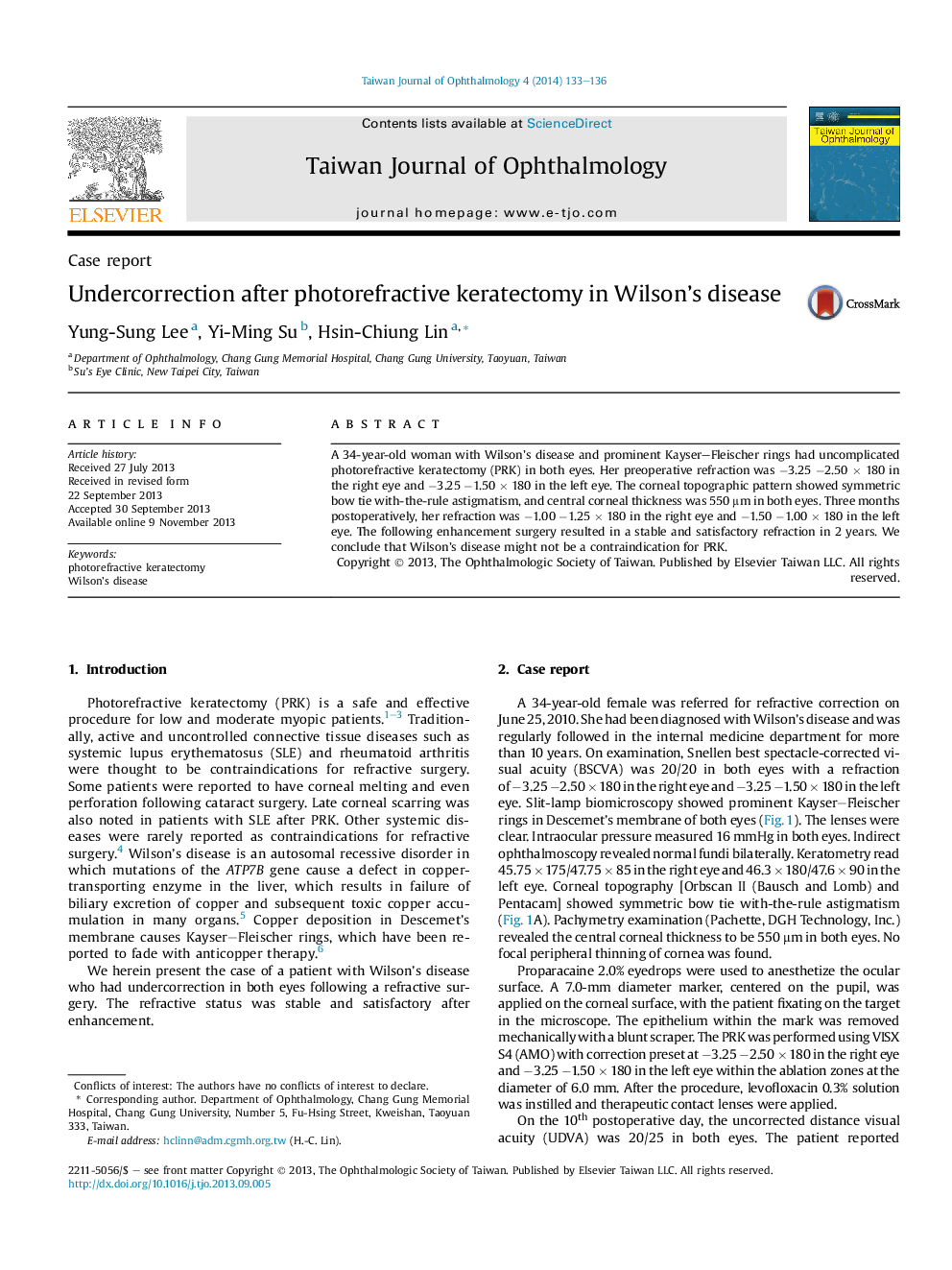 Undercorrection after photorefractive keratectomy in Wilson's disease 