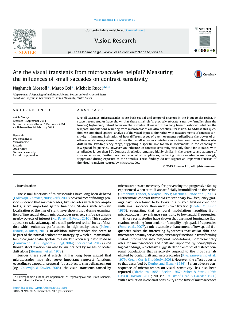 Are the visual transients from microsaccades helpful? Measuring the influences of small saccades on contrast sensitivity