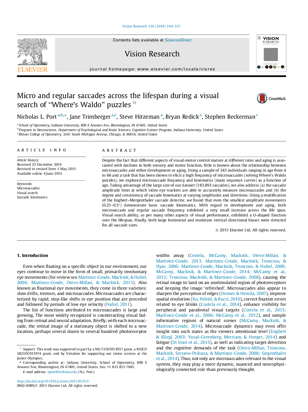 Micro and regular saccades across the lifespan during a visual search of “Where’s Waldo” puzzles 