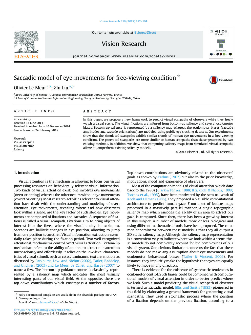 Saccadic model of eye movements for free-viewing condition 