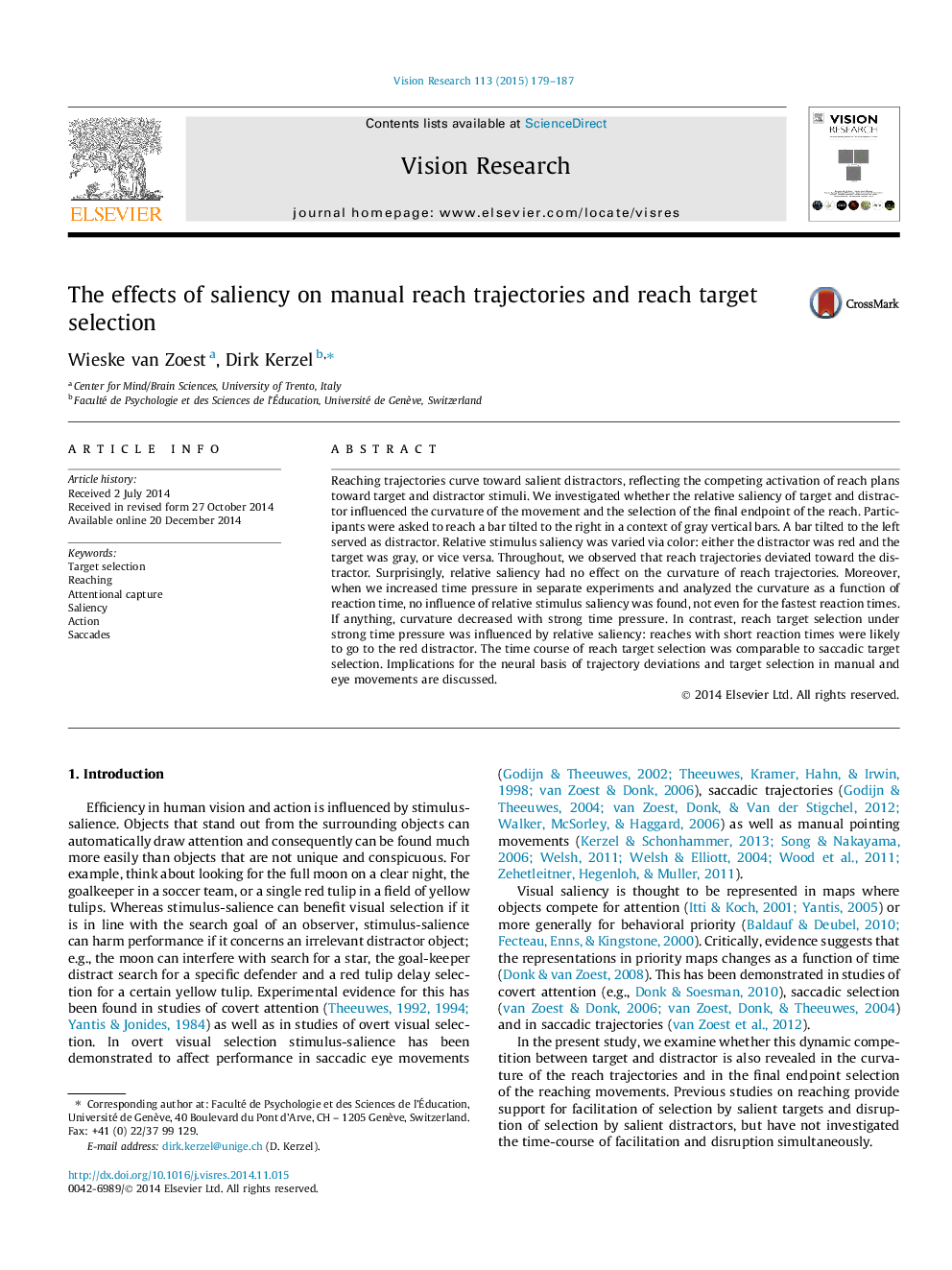 The effects of saliency on manual reach trajectories and reach target selection