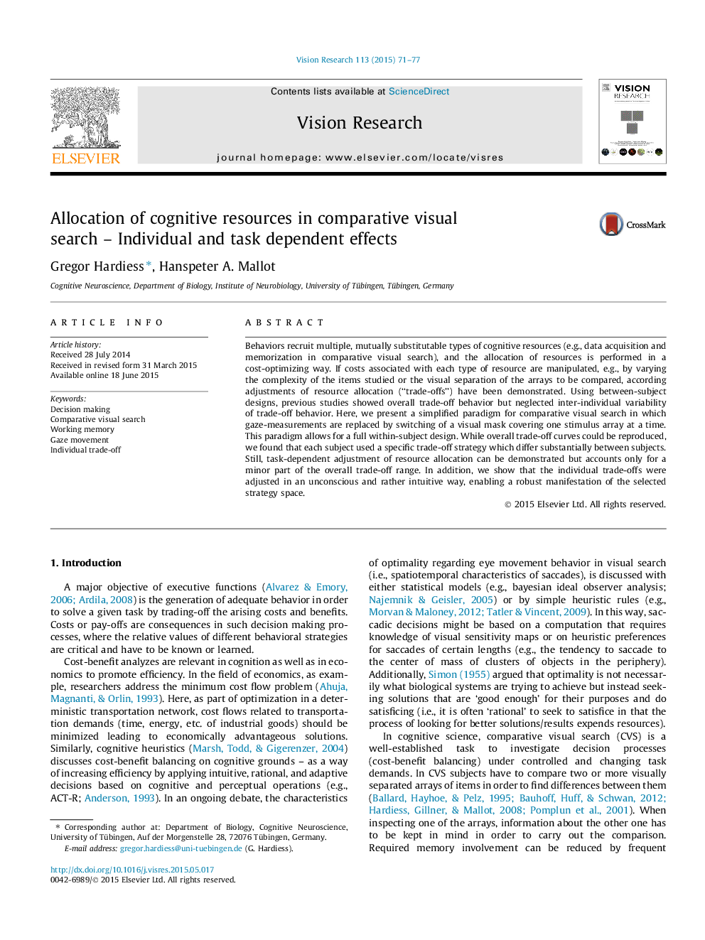 Allocation of cognitive resources in comparative visual search – Individual and task dependent effects