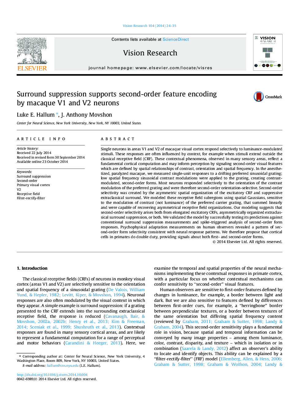 Surround suppression supports second-order feature encoding by macaque V1 and V2 neurons