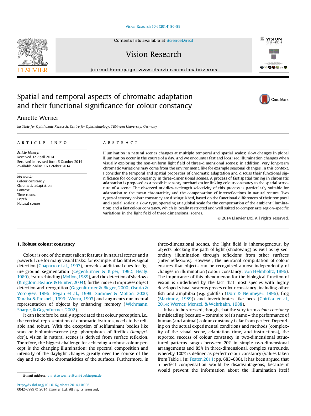 Spatial and temporal aspects of chromatic adaptation and their functional significance for colour constancy