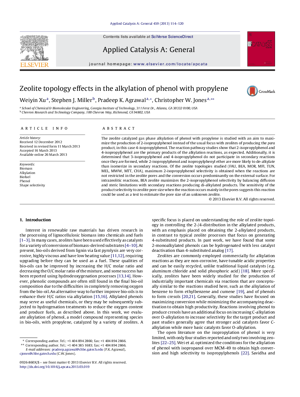 Zeolite topology effects in the alkylation of phenol with propylene