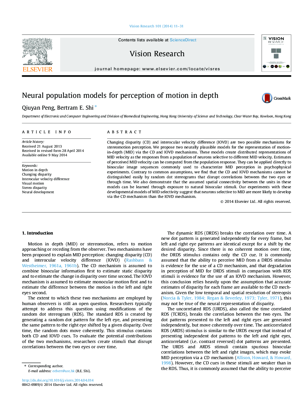 Neural population models for perception of motion in depth