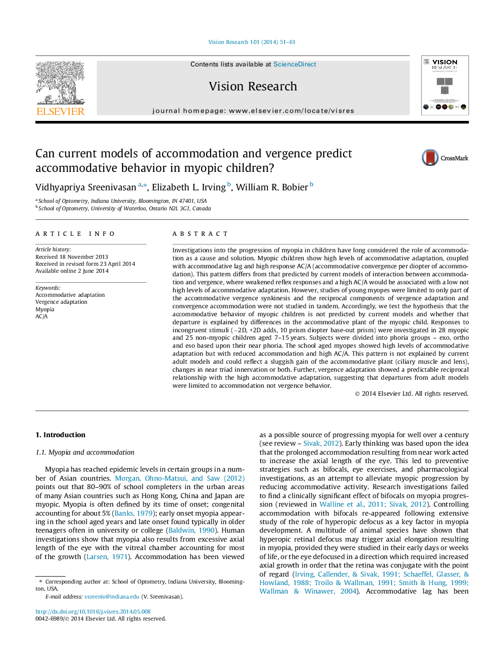 Can current models of accommodation and vergence predict accommodative behavior in myopic children?