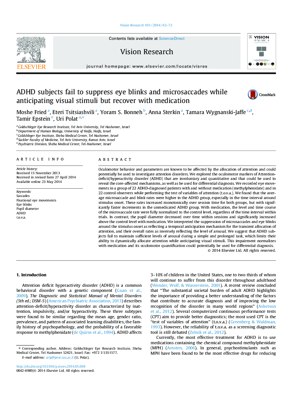 ADHD subjects fail to suppress eye blinks and microsaccades while anticipating visual stimuli but recover with medication