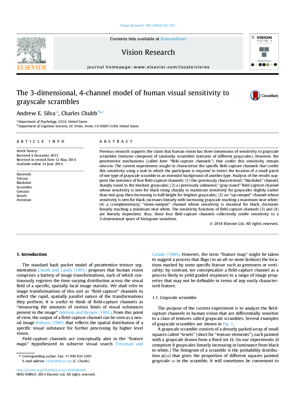 The 3-dimensional, 4-channel model of human visual sensitivity to grayscale scrambles