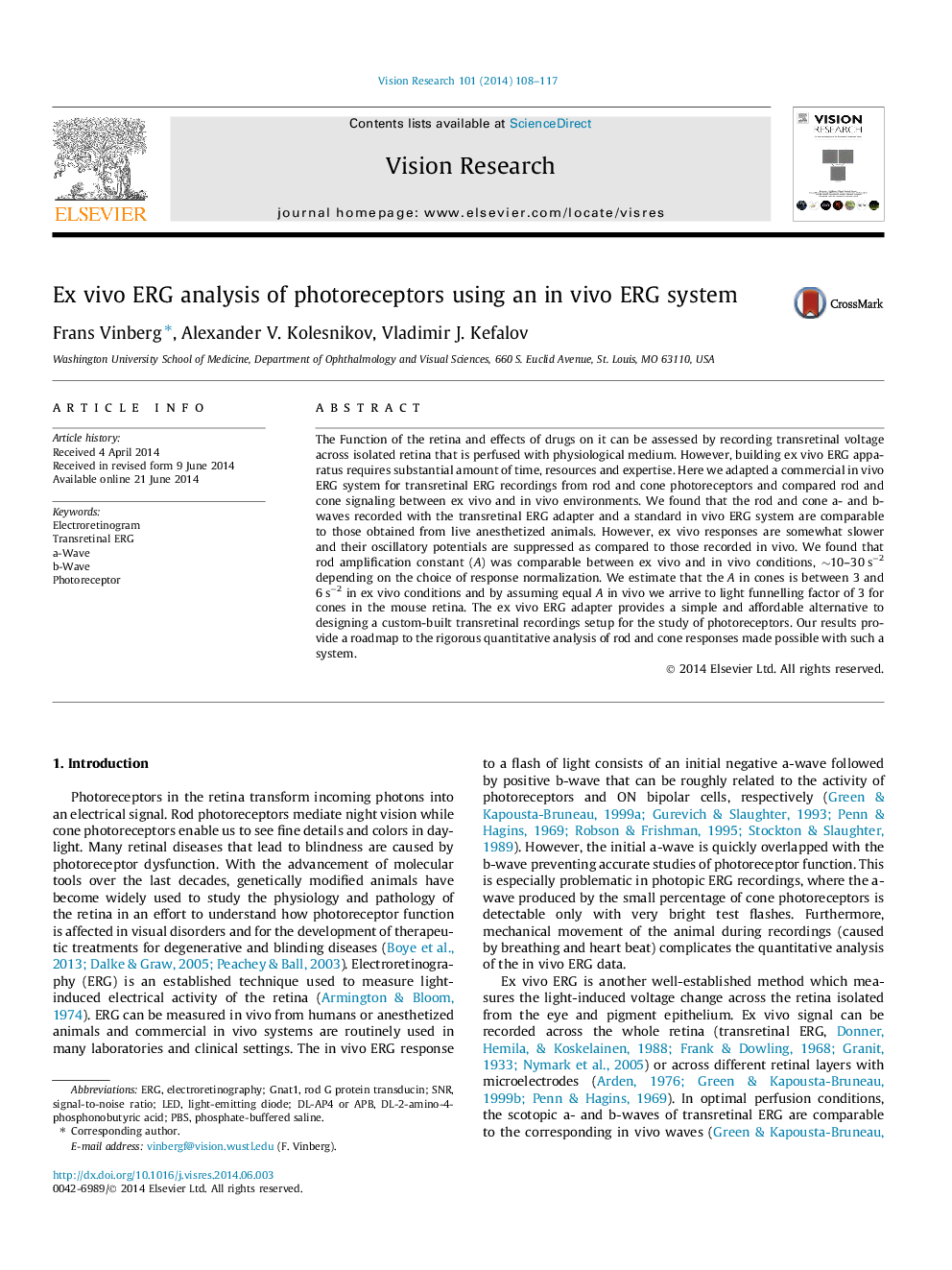 Ex vivo ERG analysis of photoreceptors using an in vivo ERG system