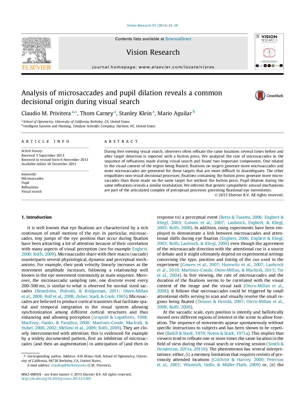 Analysis of microsaccades and pupil dilation reveals a common decisional origin during visual search