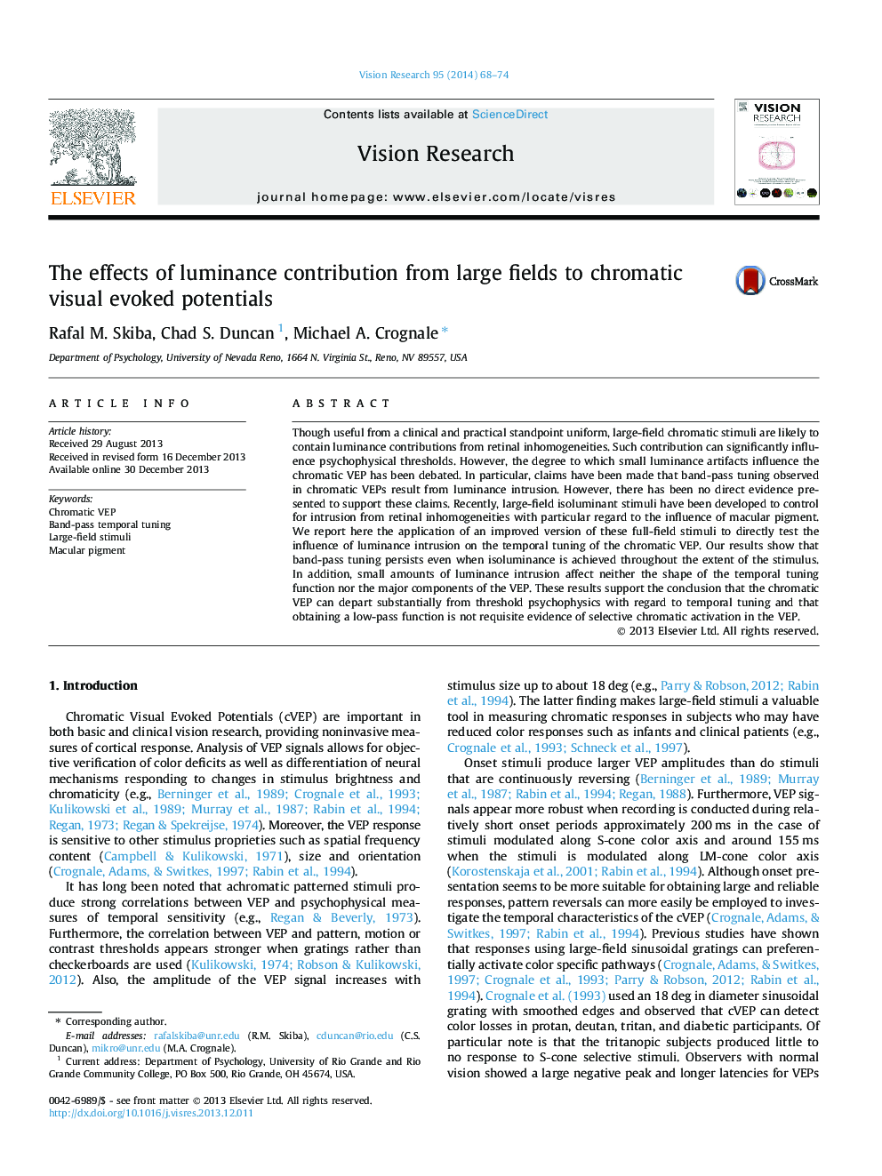 The effects of luminance contribution from large fields to chromatic visual evoked potentials