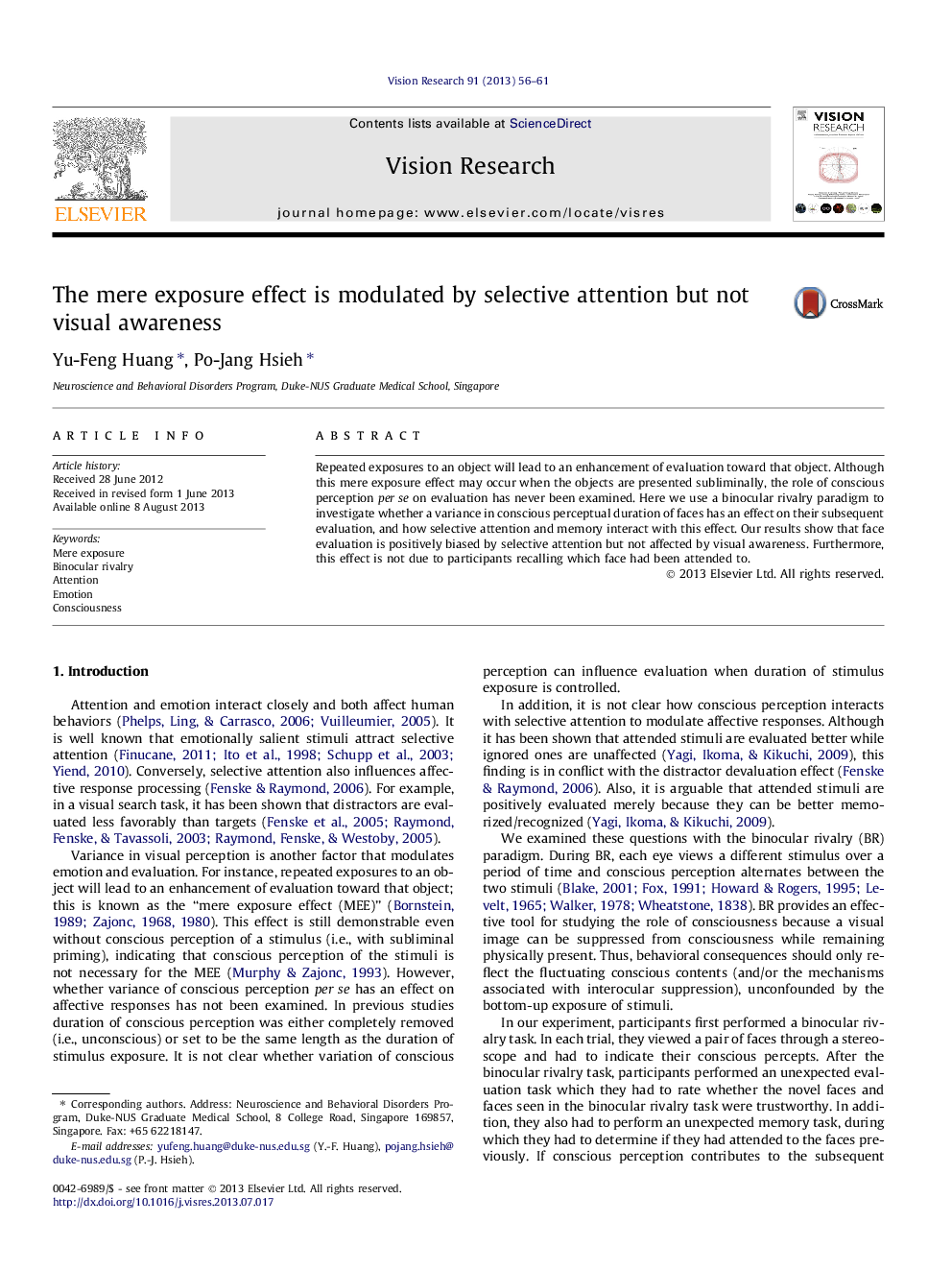 The mere exposure effect is modulated by selective attention but not visual awareness