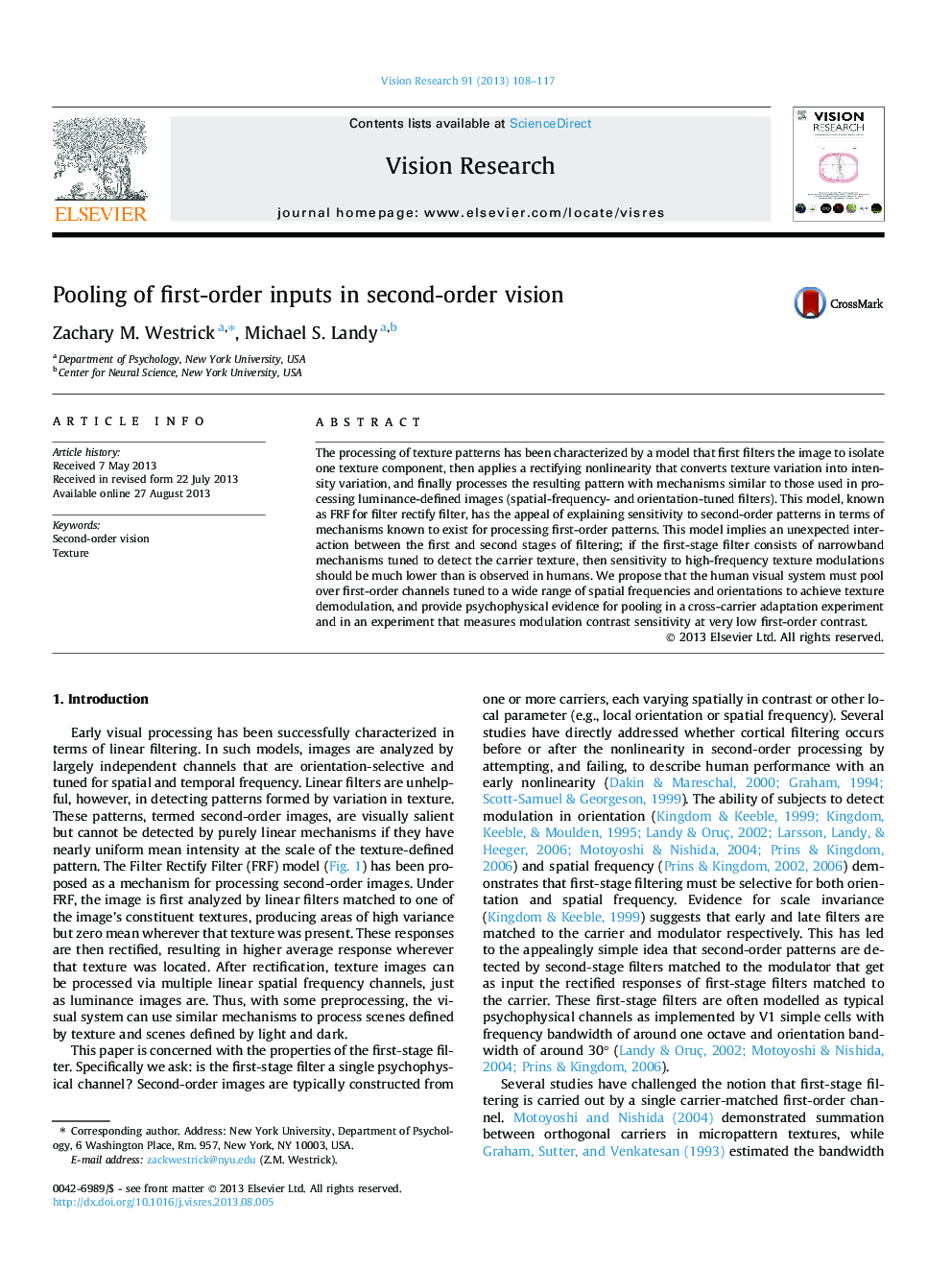 Pooling of first-order inputs in second-order vision