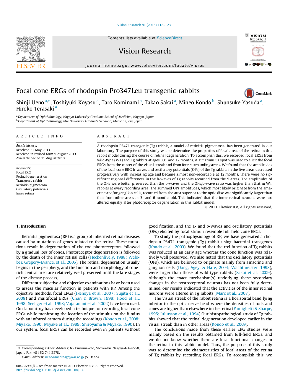 Focal cone ERGs of rhodopsin Pro347Leu transgenic rabbits