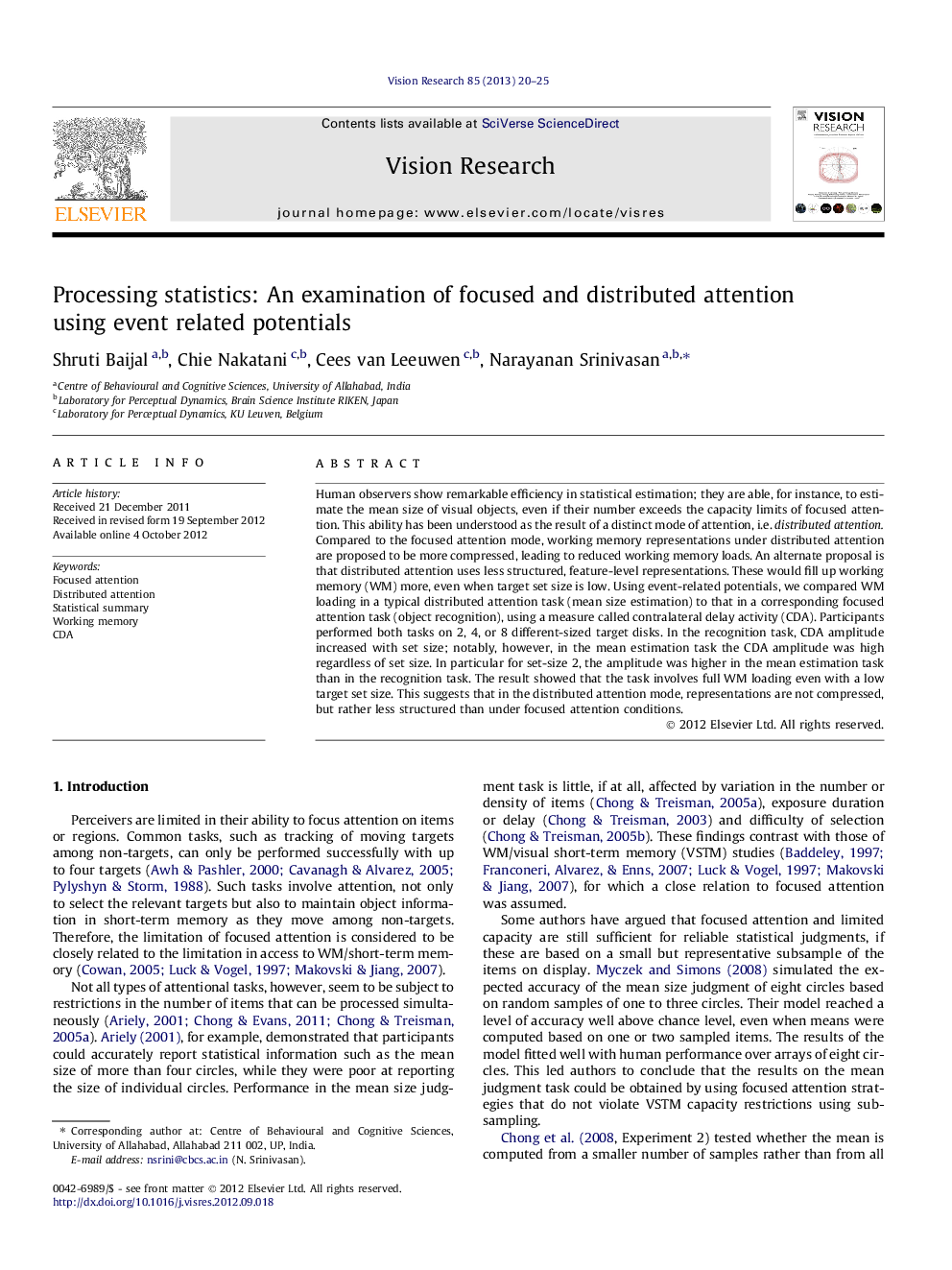 Processing statistics: An examination of focused and distributed attention using event related potentials