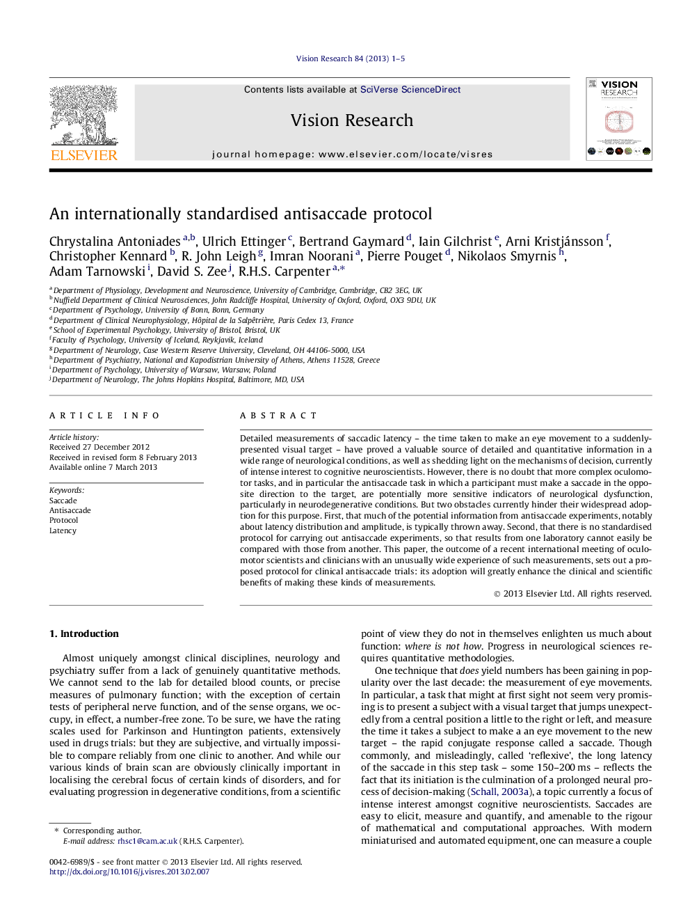 An internationally standardised antisaccade protocol