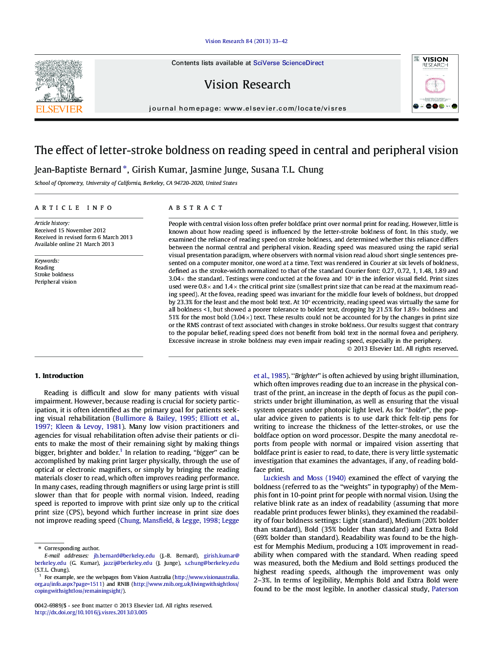 The effect of letter-stroke boldness on reading speed in central and peripheral vision