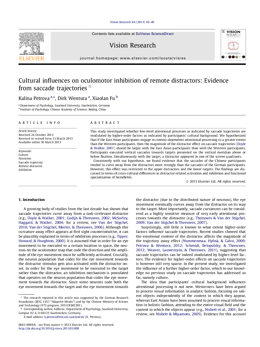 Cultural influences on oculomotor inhibition of remote distractors: Evidence from saccade trajectories 