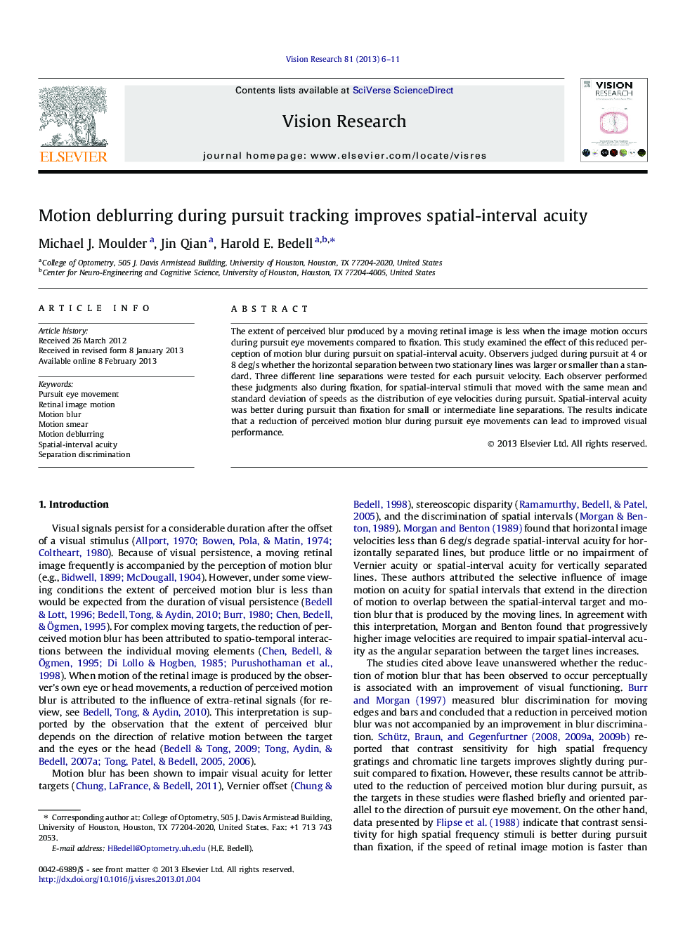 Motion deblurring during pursuit tracking improves spatial-interval acuity