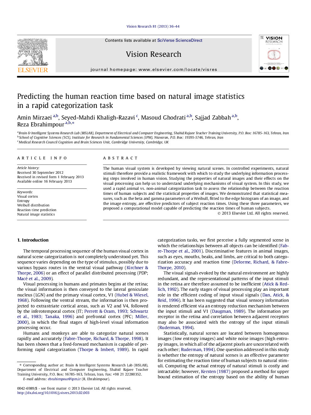 Predicting the human reaction time based on natural image statistics in a rapid categorization task