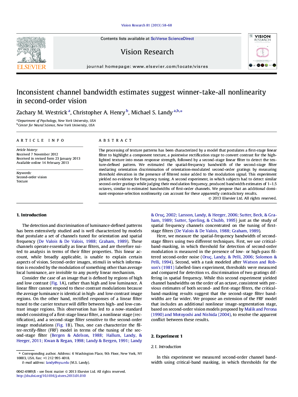 Inconsistent channel bandwidth estimates suggest winner-take-all nonlinearity in second-order vision