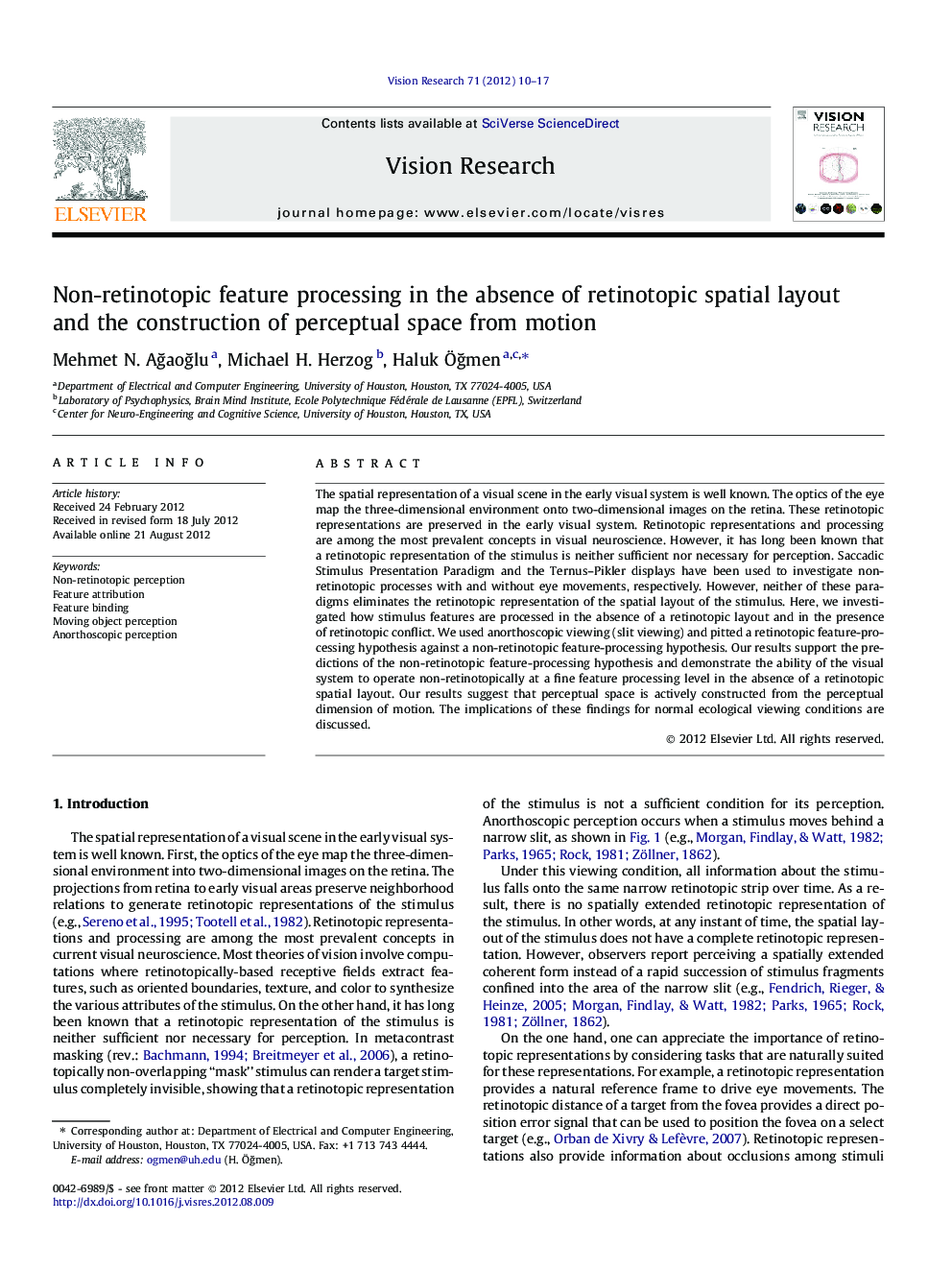 Non-retinotopic feature processing in the absence of retinotopic spatial layout and the construction of perceptual space from motion