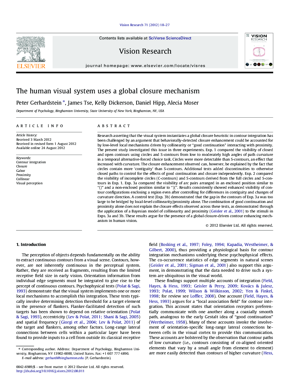 The human visual system uses a global closure mechanism