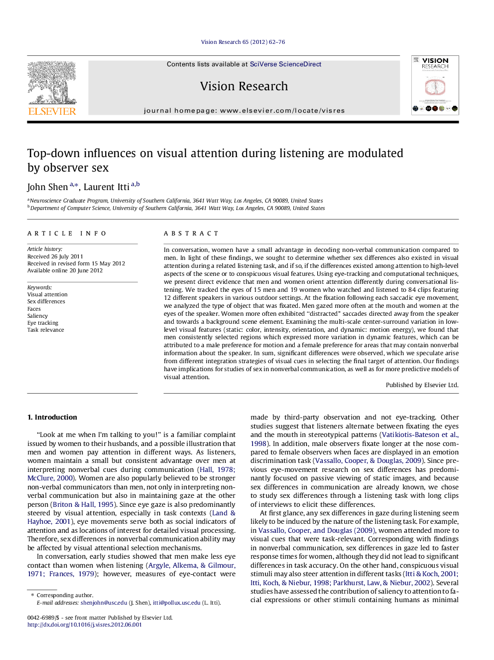 Top-down influences on visual attention during listening are modulated by observer sex