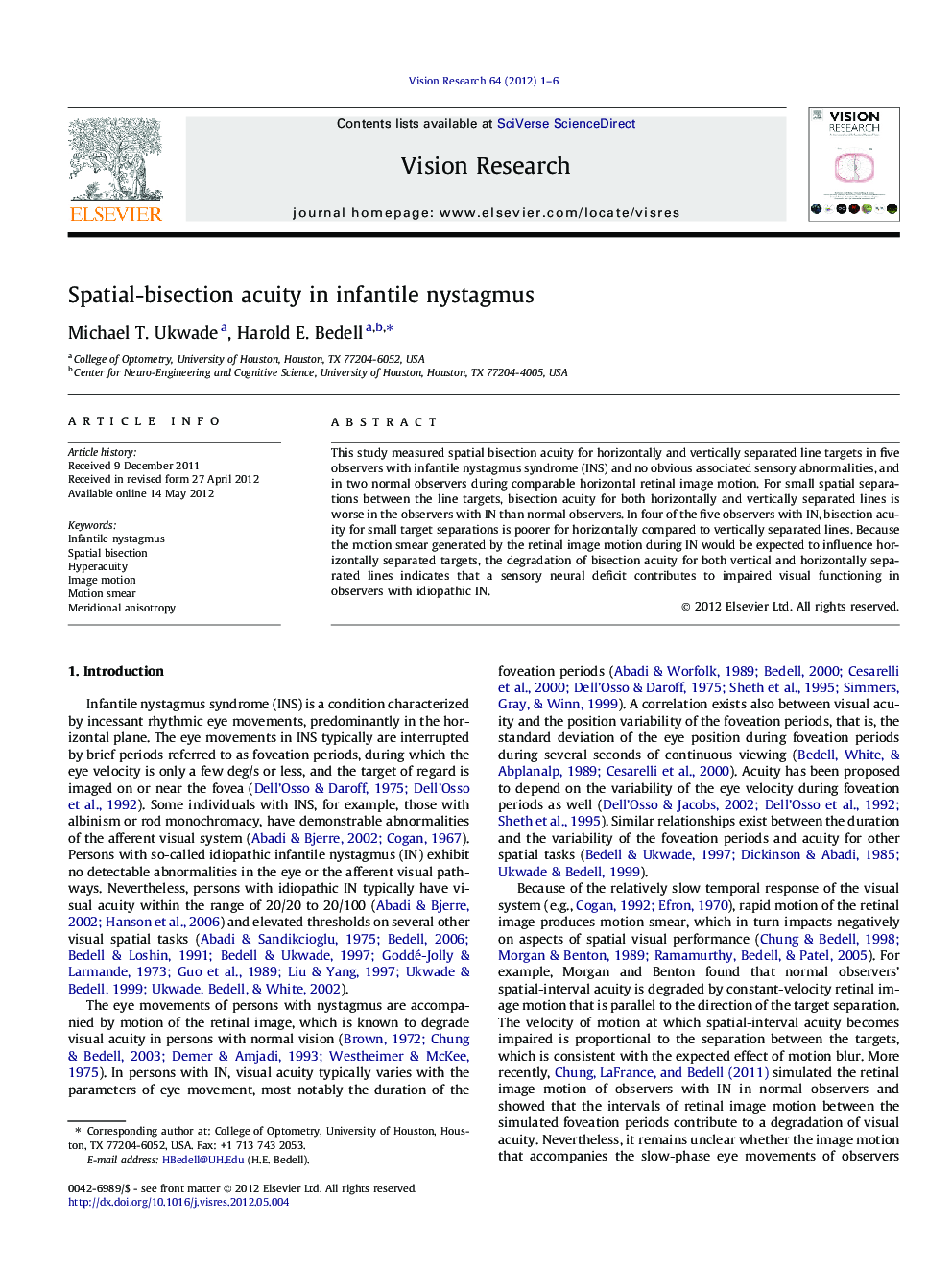 Spatial-bisection acuity in infantile nystagmus