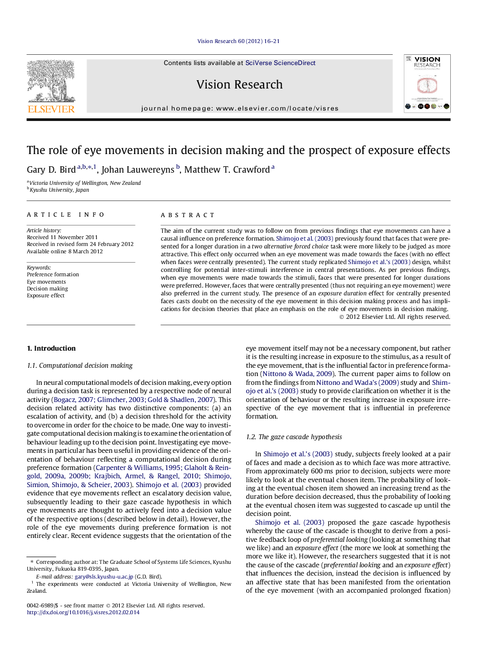 The role of eye movements in decision making and the prospect of exposure effects