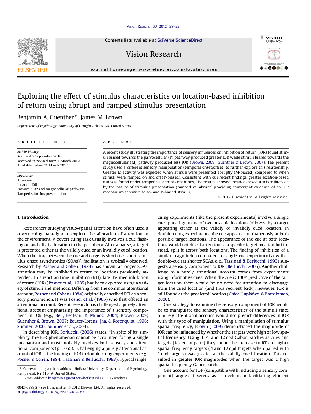 Exploring the effect of stimulus characteristics on location-based inhibition of return using abrupt and ramped stimulus presentation