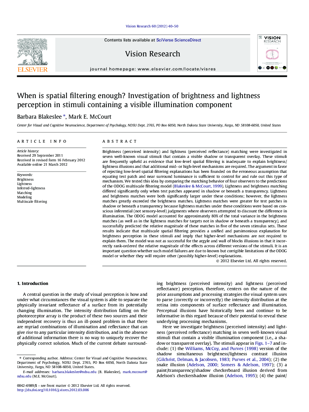 When is spatial filtering enough? Investigation of brightness and lightness perception in stimuli containing a visible illumination component