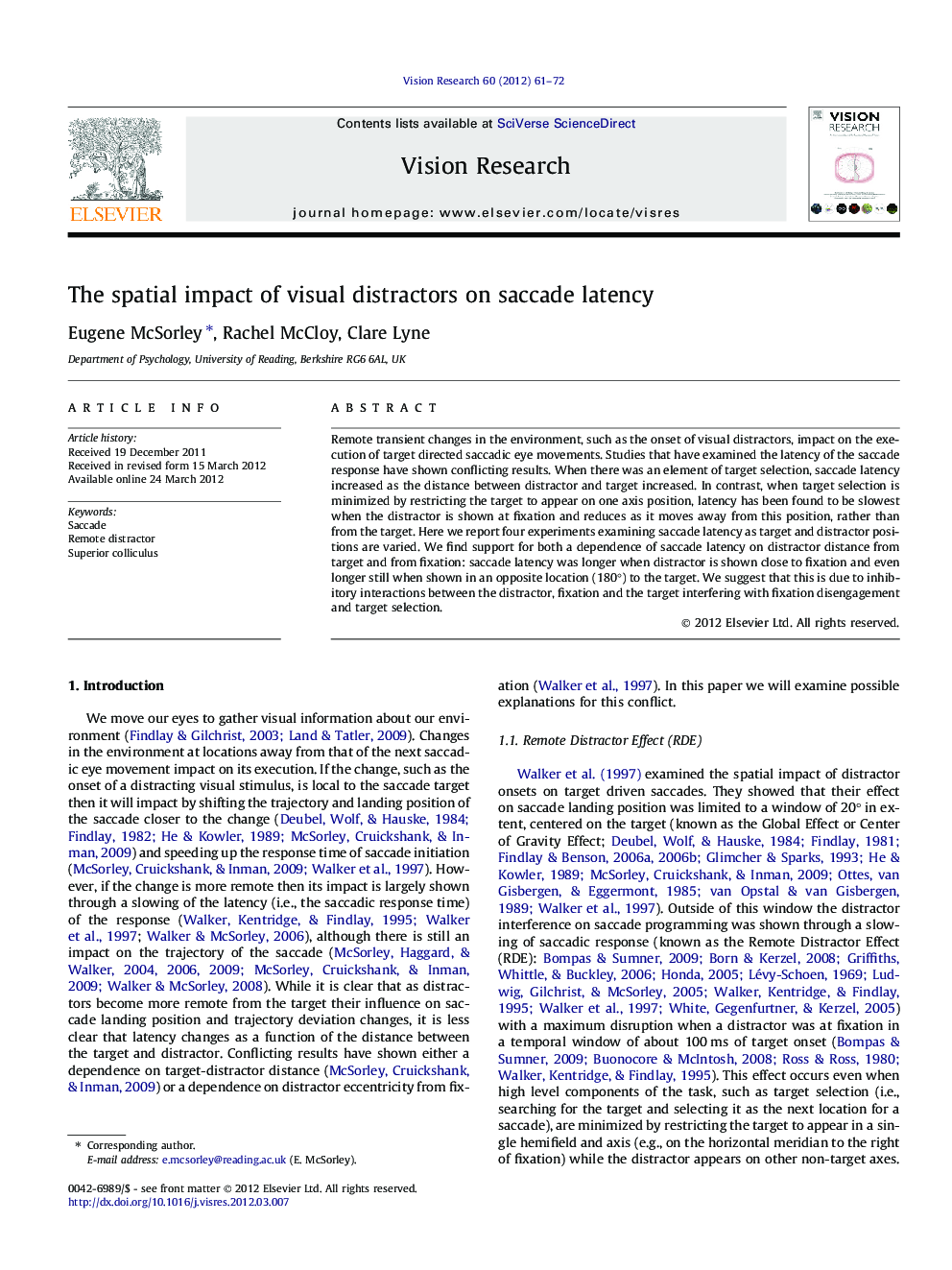 The spatial impact of visual distractors on saccade latency