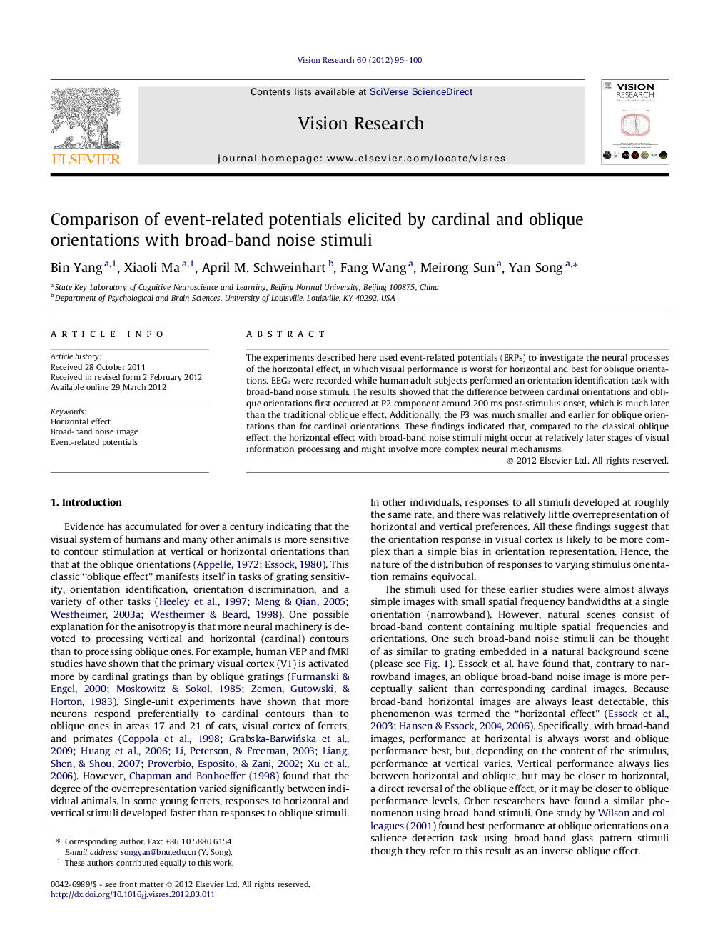 Comparison of event-related potentials elicited by cardinal and oblique orientations with broad-band noise stimuli