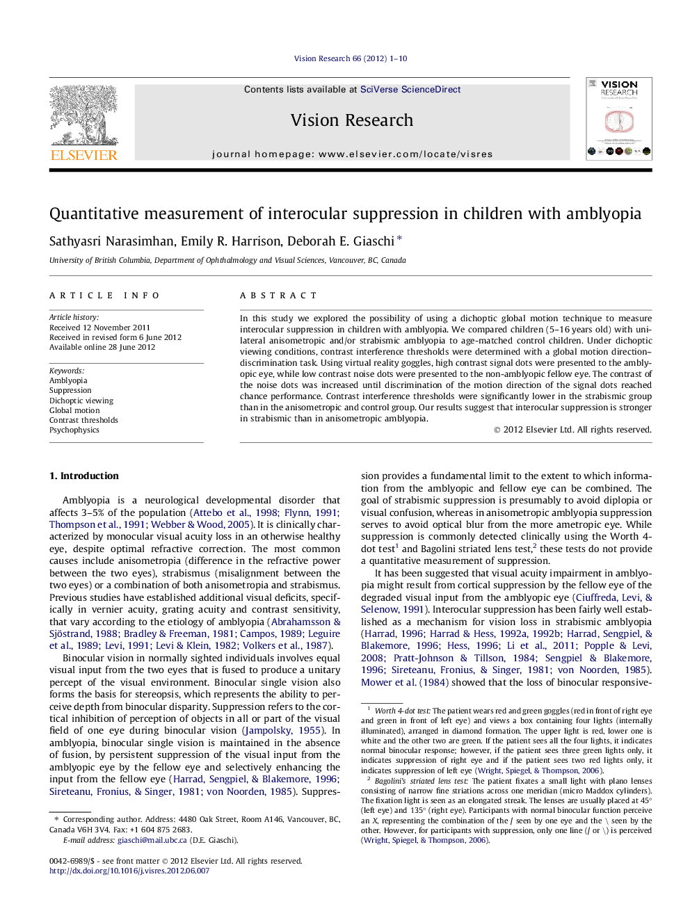 Quantitative measurement of interocular suppression in children with amblyopia