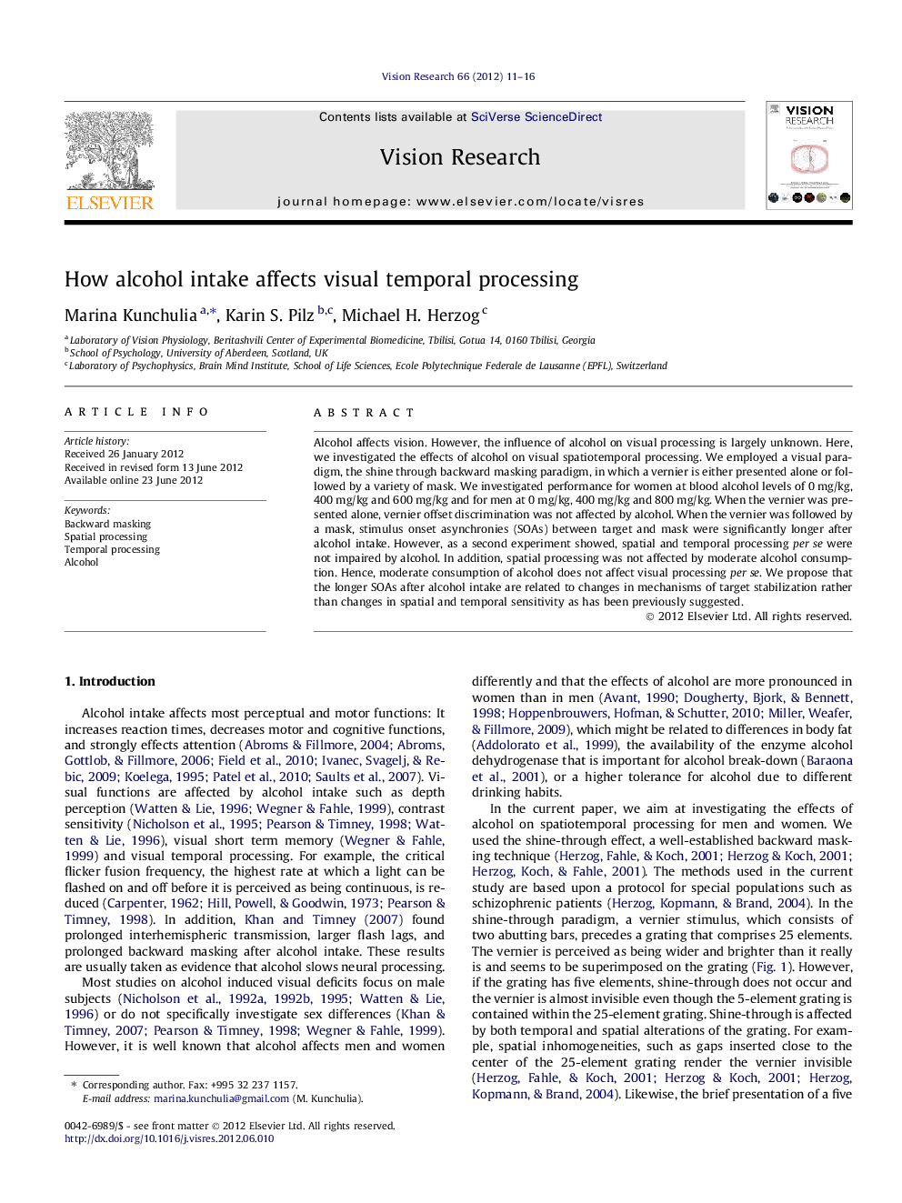 How alcohol intake affects visual temporal processing