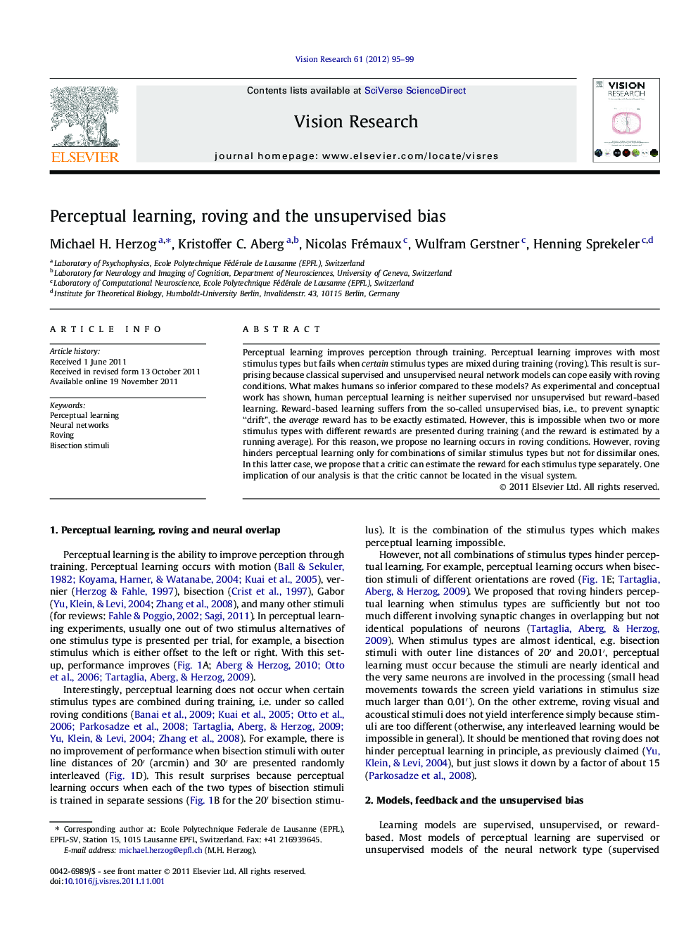 Perceptual learning, roving and the unsupervised bias