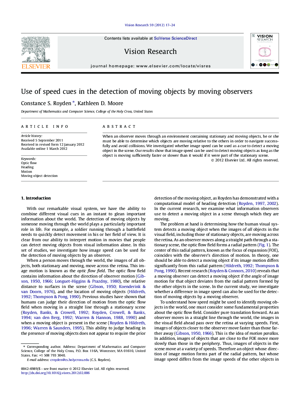 Use of speed cues in the detection of moving objects by moving observers