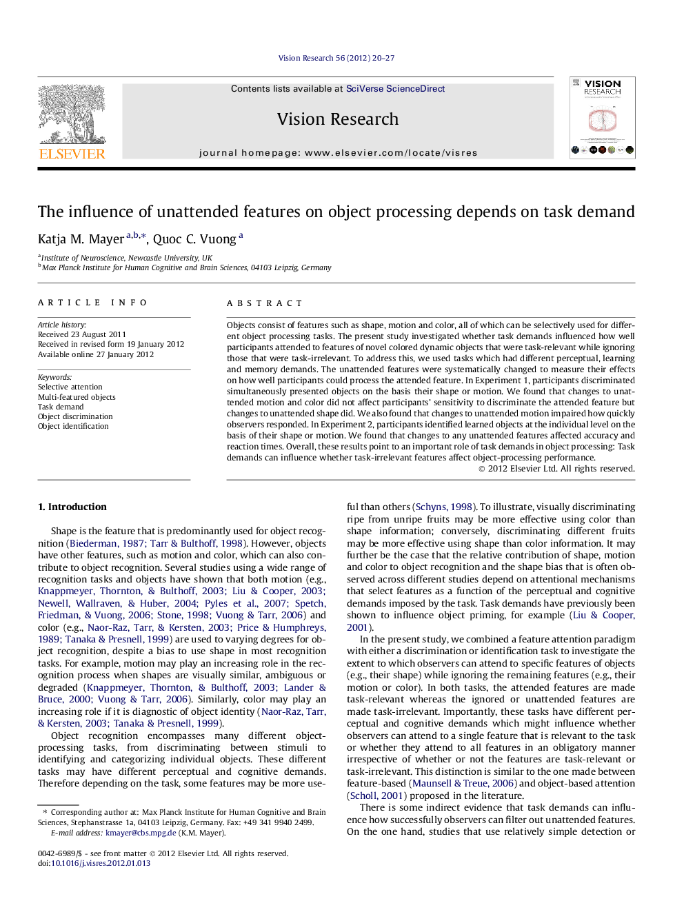 The influence of unattended features on object processing depends on task demand