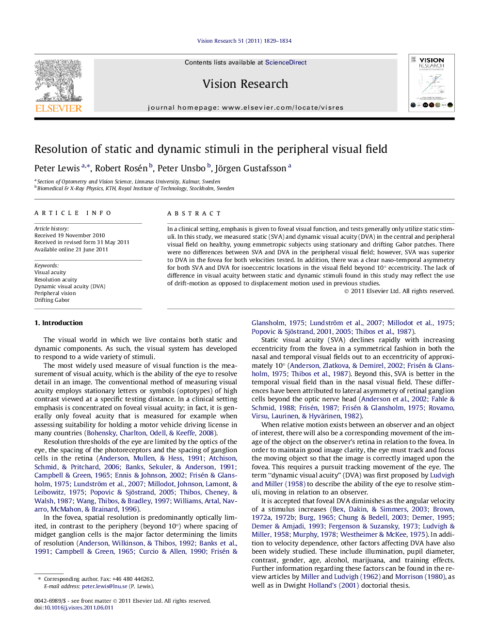 Resolution of static and dynamic stimuli in the peripheral visual field