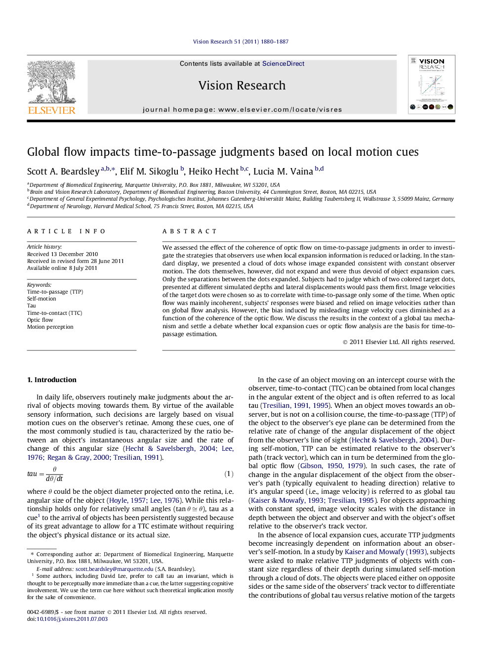 Global flow impacts time-to-passage judgments based on local motion cues