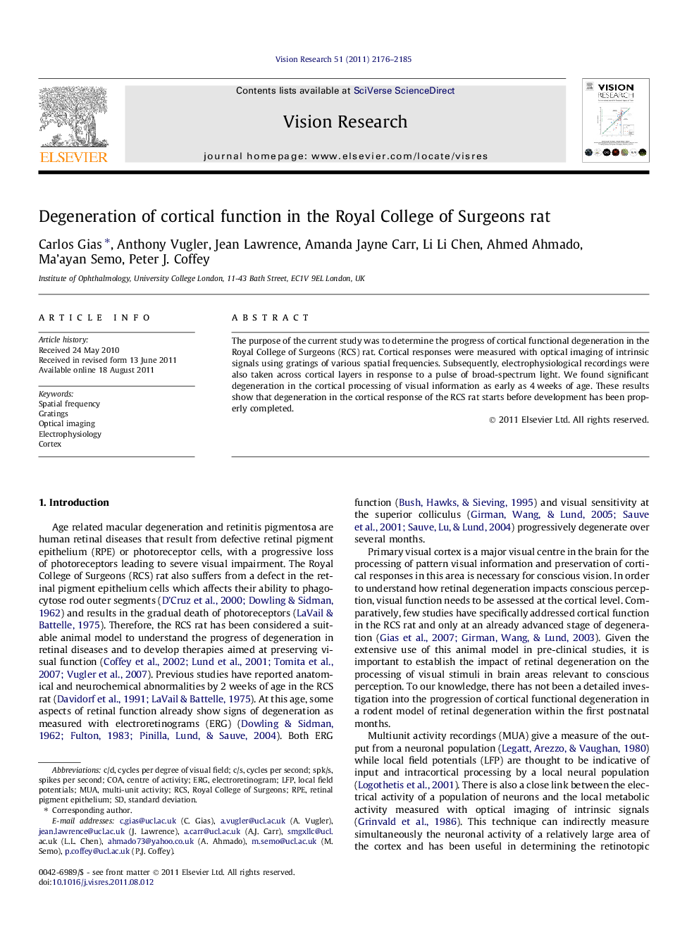 Degeneration of cortical function in the Royal College of Surgeons rat