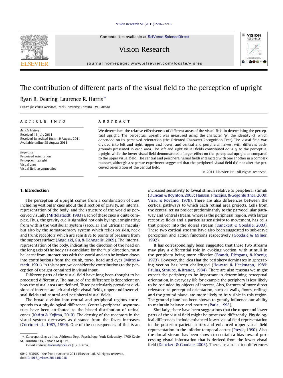 The contribution of different parts of the visual field to the perception of upright