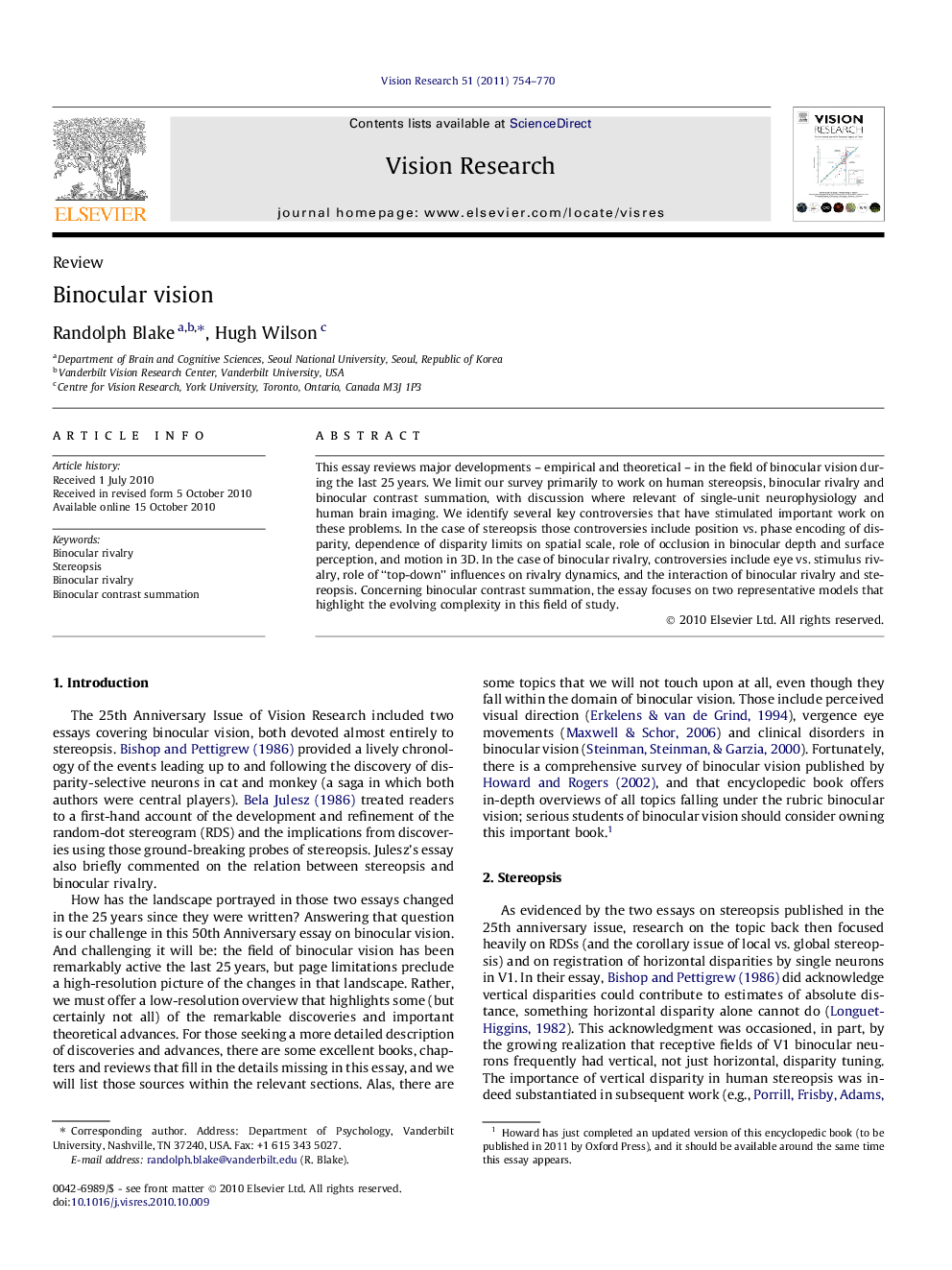 Binocular vision