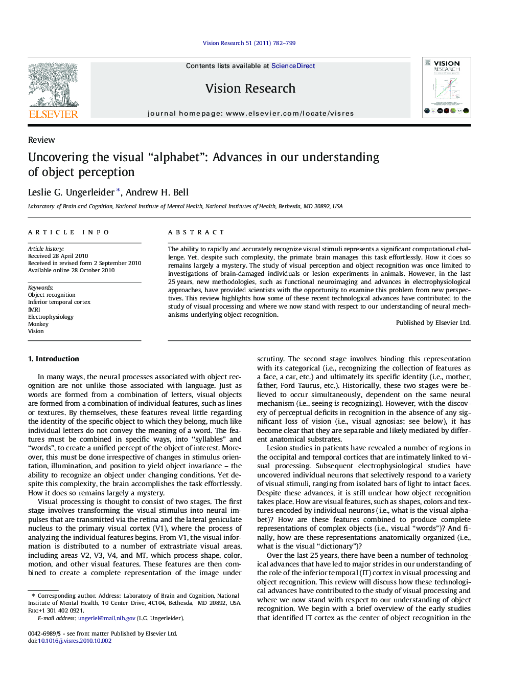 Uncovering the visual “alphabet”: Advances in our understanding of object perception