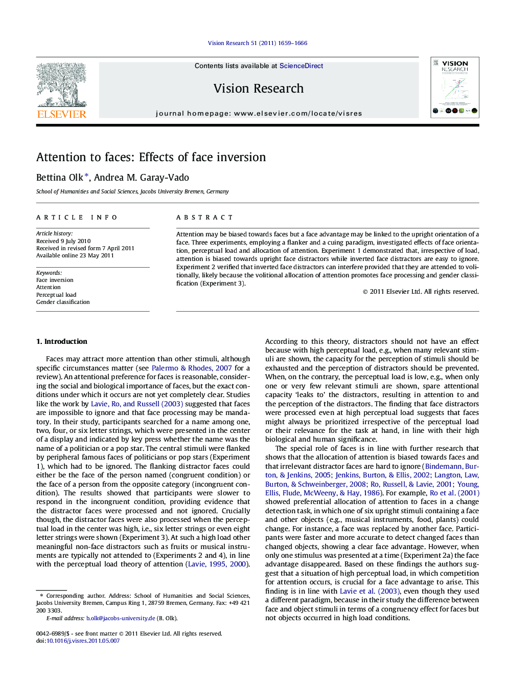 Attention to faces: Effects of face inversion